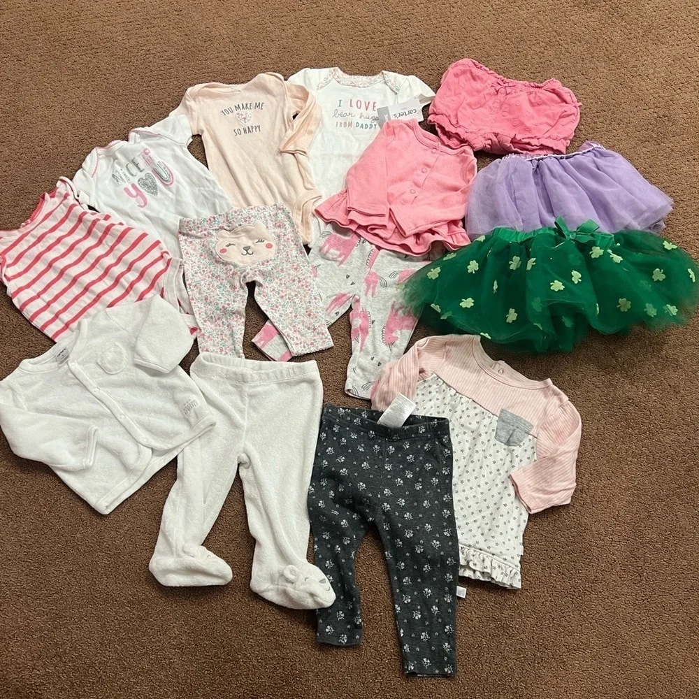 Bundle of 14 Girls Clothing Pieces Size 3 Months Onesies, Pants, Sets, Tutus